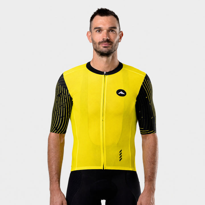 Moški kolesarski dres Flow fluo-rumen – pogled od spredaj