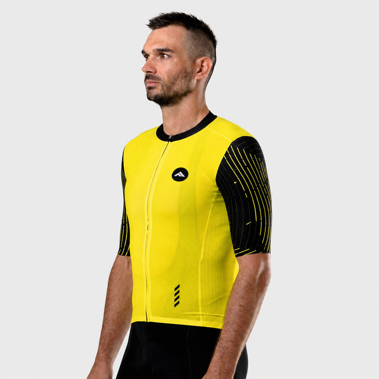 Moški kolesarski dres Flow fluo-rumen – pogled pod kotom