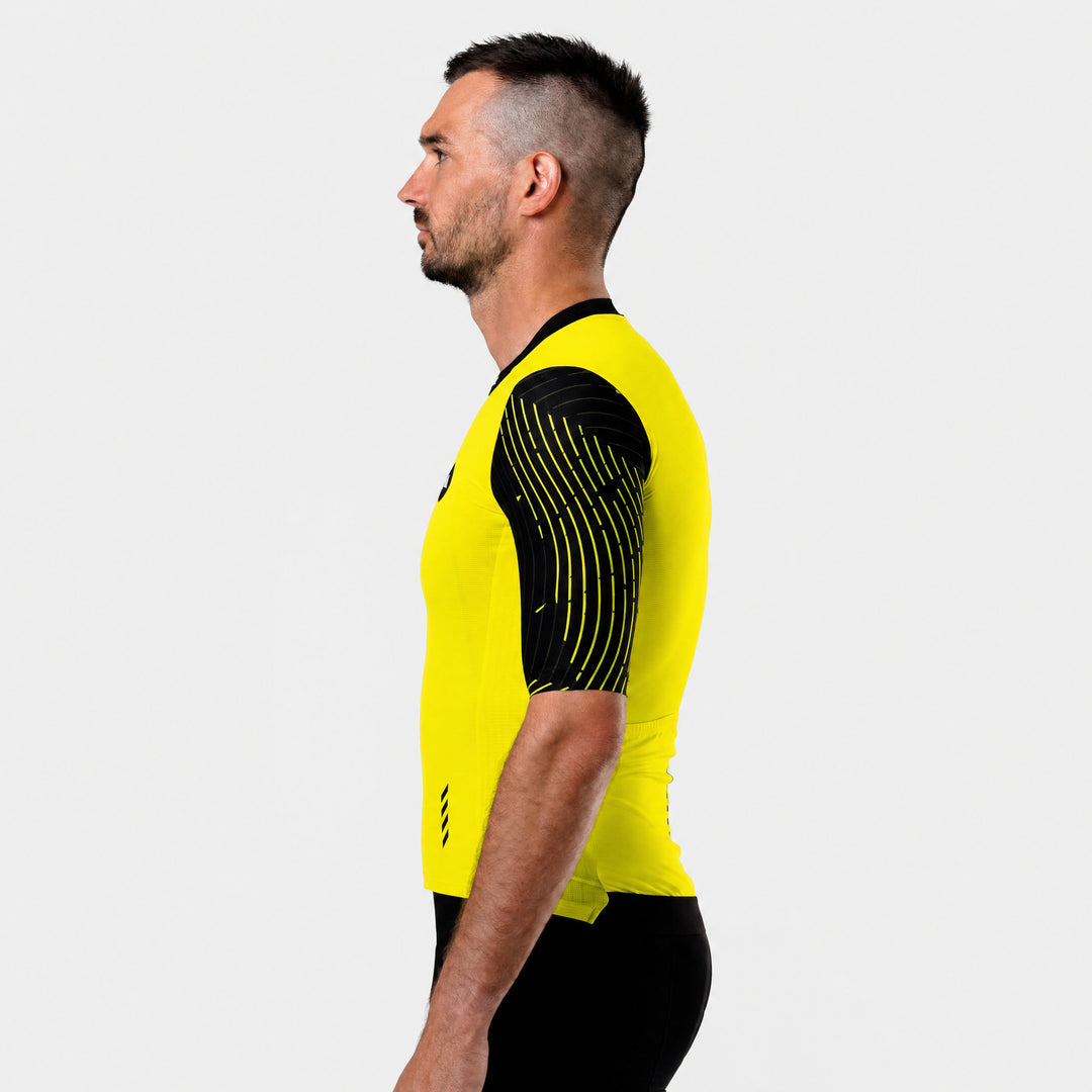 Moški kolesarski dres Flow fluo-rumen – pogled s strani