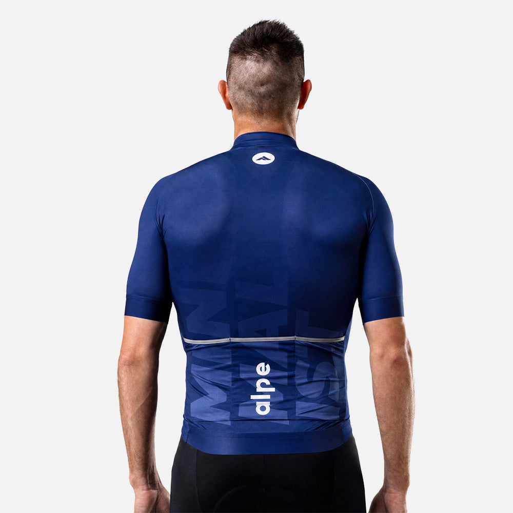 Moški kolesarski dres Minimalist Navy – pogled od zadaj