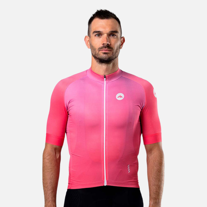 Moški kolesarski dres Minimalist roza – pogled od spredaj