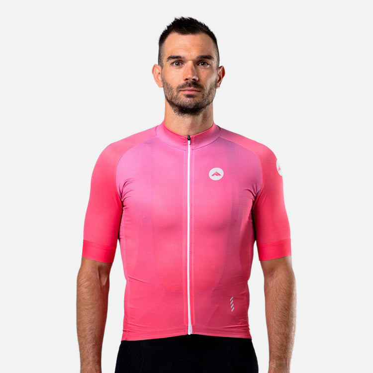 Moški kolesarski dres Minimalist roza – pogled od spredaj