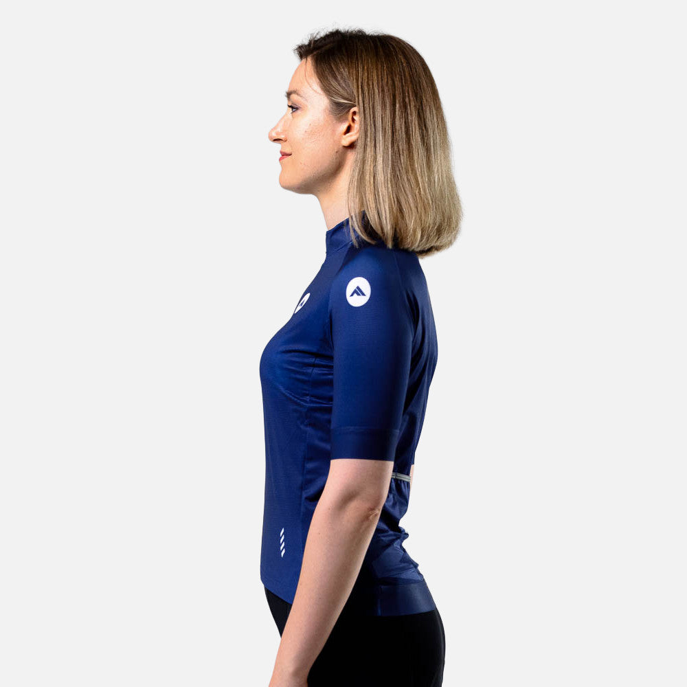 Ženski kolesarski dres Minimalist Navy – pogled s strani