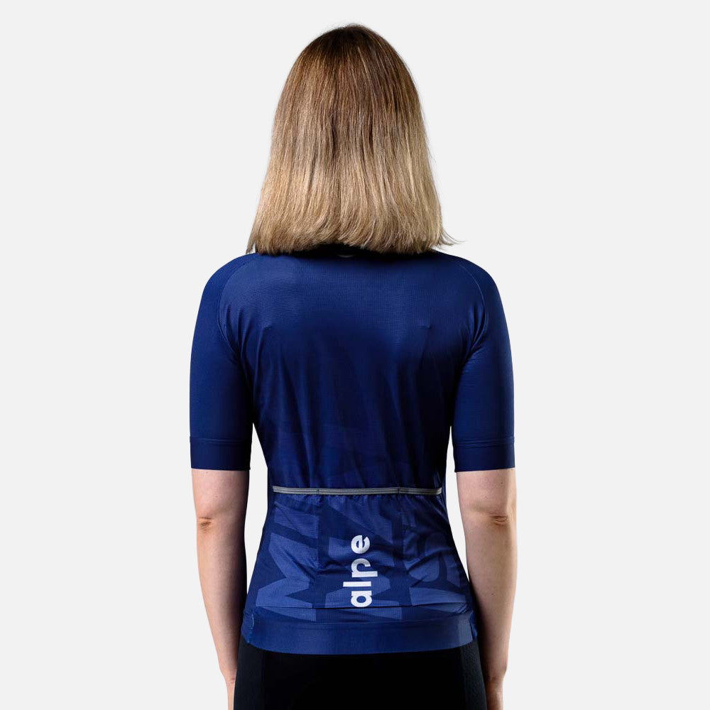 Ženski kolesarski dres Minimalist Navy – pogled od zadaj