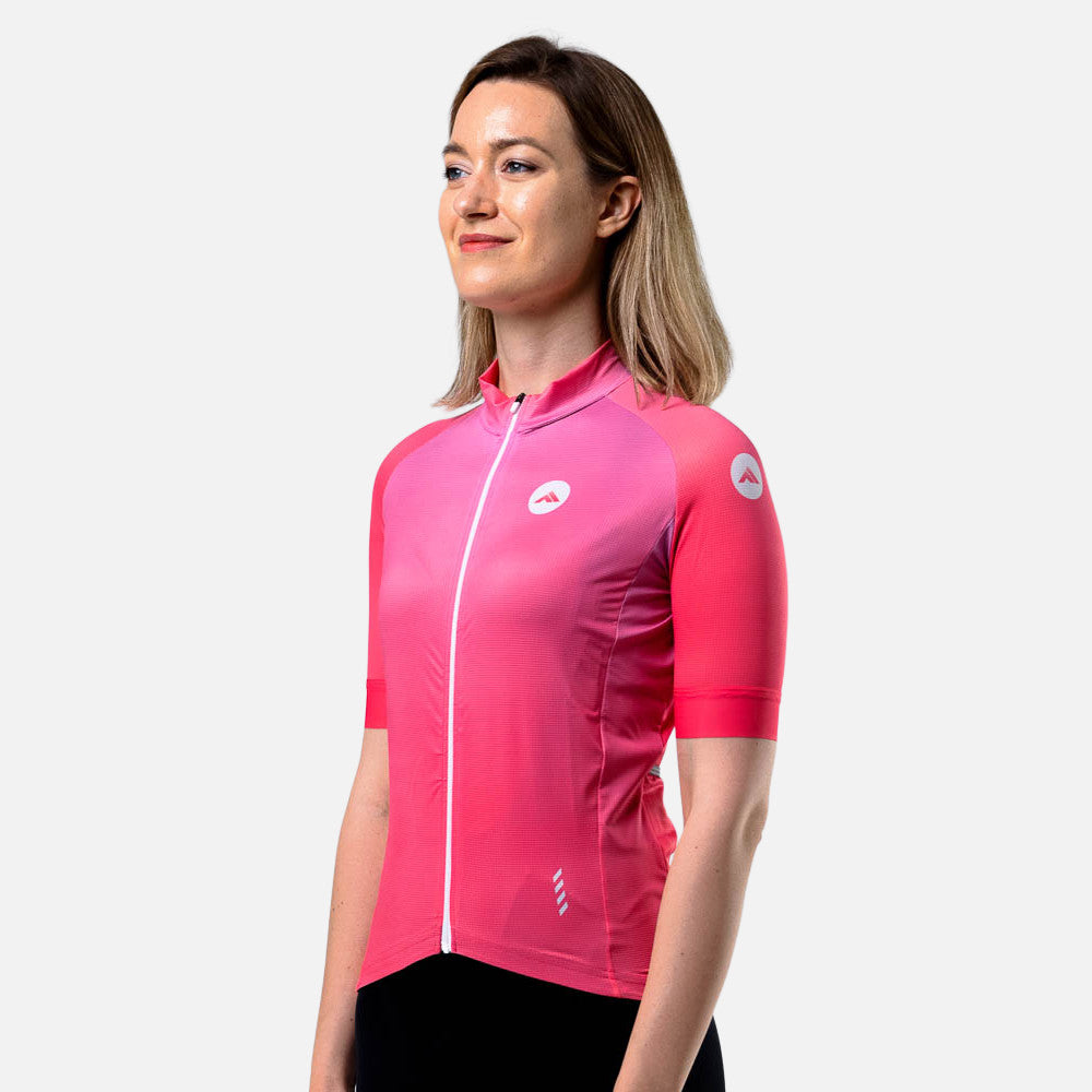 Ženski kolesarski dres Minimalist roza – pogled pod kotom