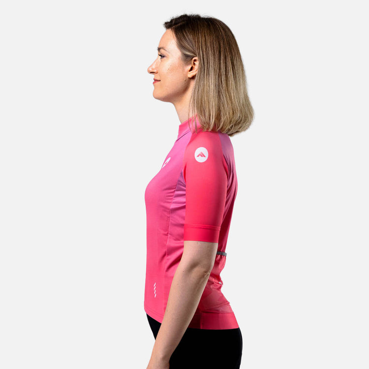 Ženski kolesarski dres Minimalist roza – pogled s strani