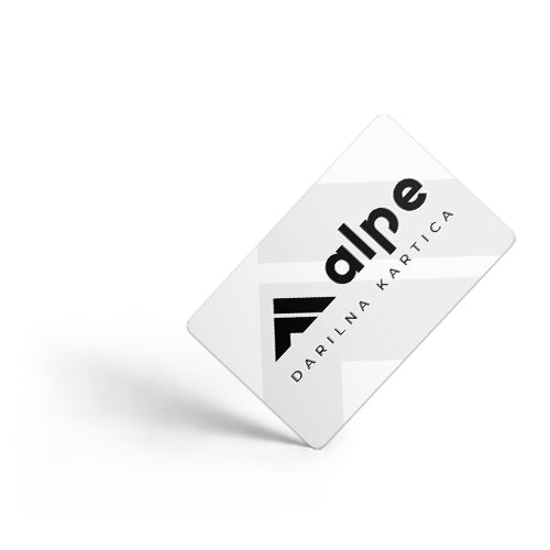 Darilna kartica Alpe.cc – bela darilna kartica z logotipom Alpe